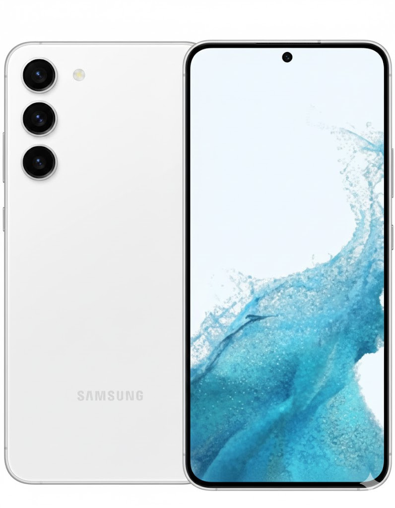 Samsung Galaxy S22 S901U Phantom White showing front screen and triple rear camera