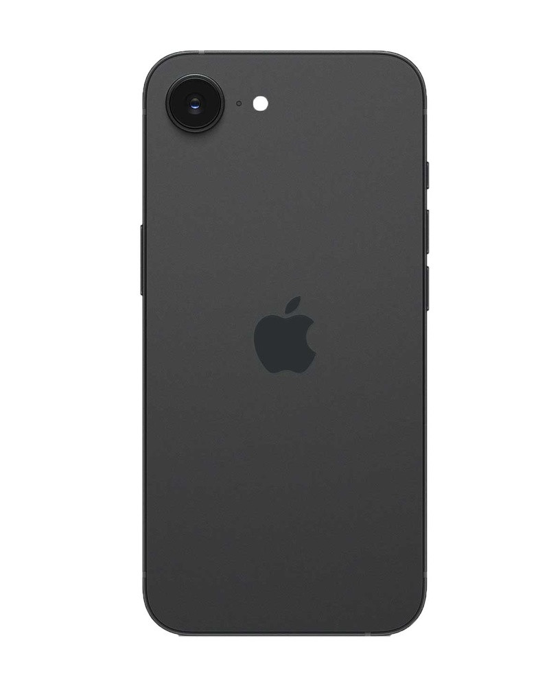 Apple iPhone 16E A3212 Black 128GB 5G Unlocked - back view showing camera module and Apple logo, A/B stock condition