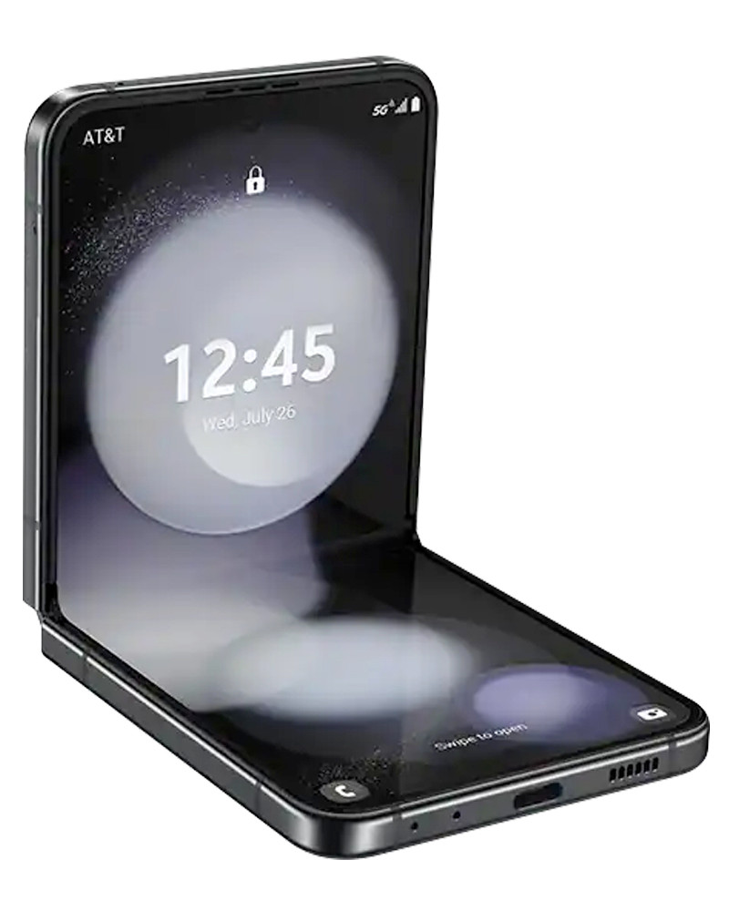 Wholesale Samsung Galaxy Z Flip5 graphite 256GB unlocked B stock bulk smartphone angle view