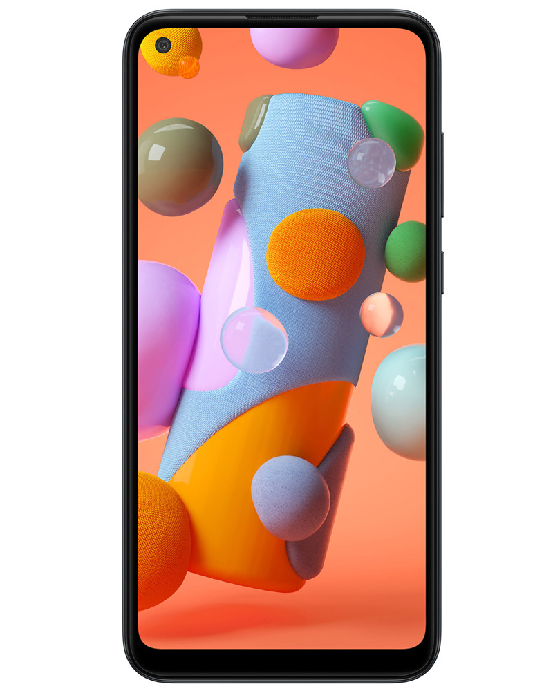 Wholesale Samsung Galaxy A11 black 32GB unlocked A/B grade bulk smartphone front view