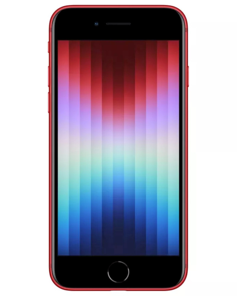 Wholesale Apple iPhone SE 3rd gen red 64GB unlocked A-grade bulk smartphone, battery below 80% front view