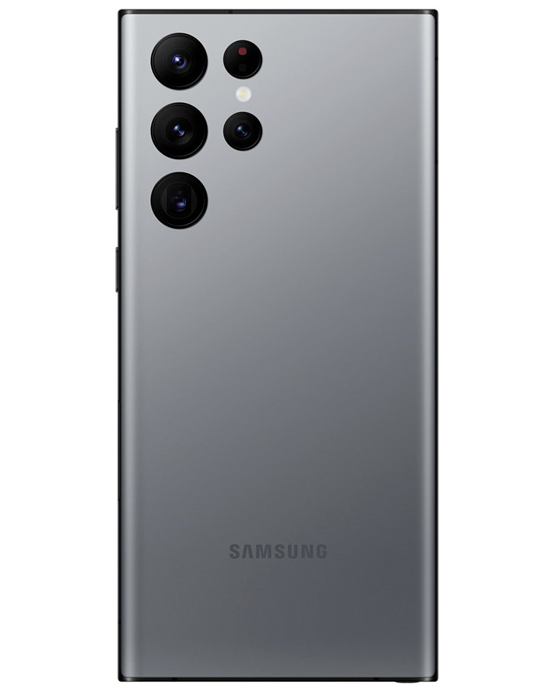 Wholesale Samsung Galaxy S22 Ultra Graphite 128GB Unlocked C grade bulk smartphone showing quad rear camera module back view.