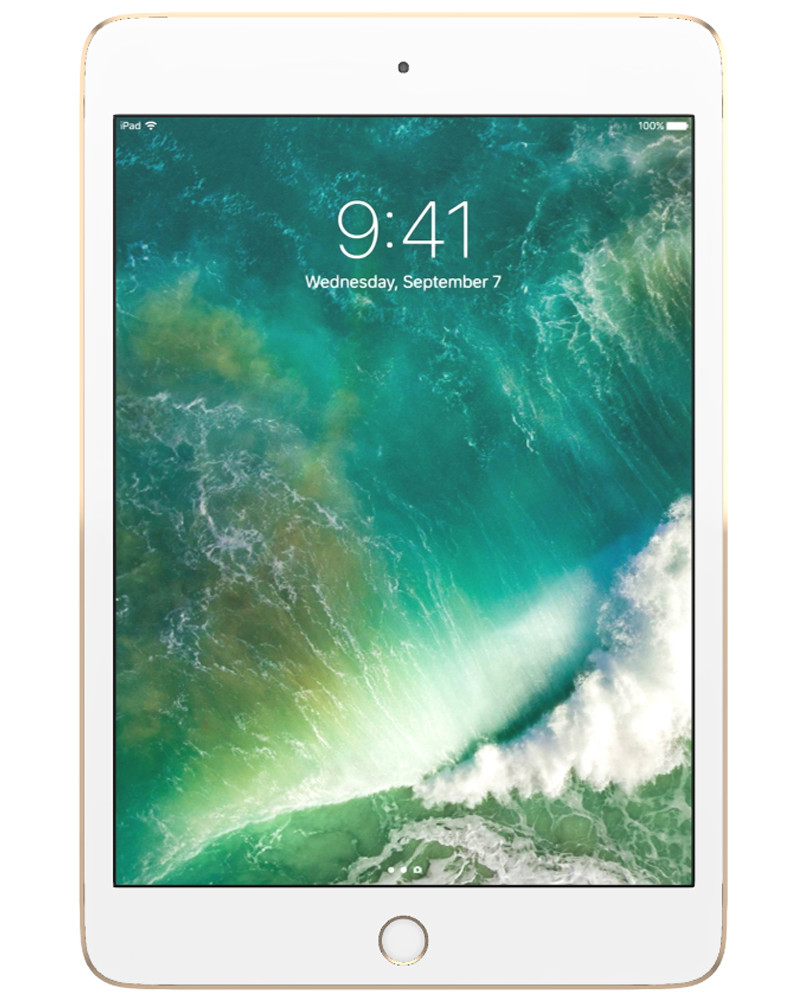 Wholesale Apple iPad Mini 7.9 2015 4th Gen gold 128GB Wi-Fi only, B/C stock — bulk tablet lot front view