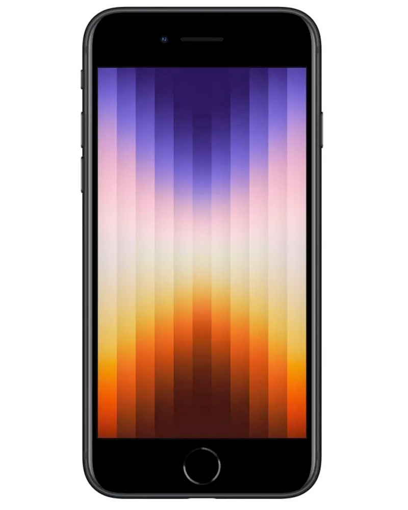 Wholesale Apple iPhone SE 3 2022 midnight 64GB 5G unlocked, A/B stock — bulk smartphone lot front view