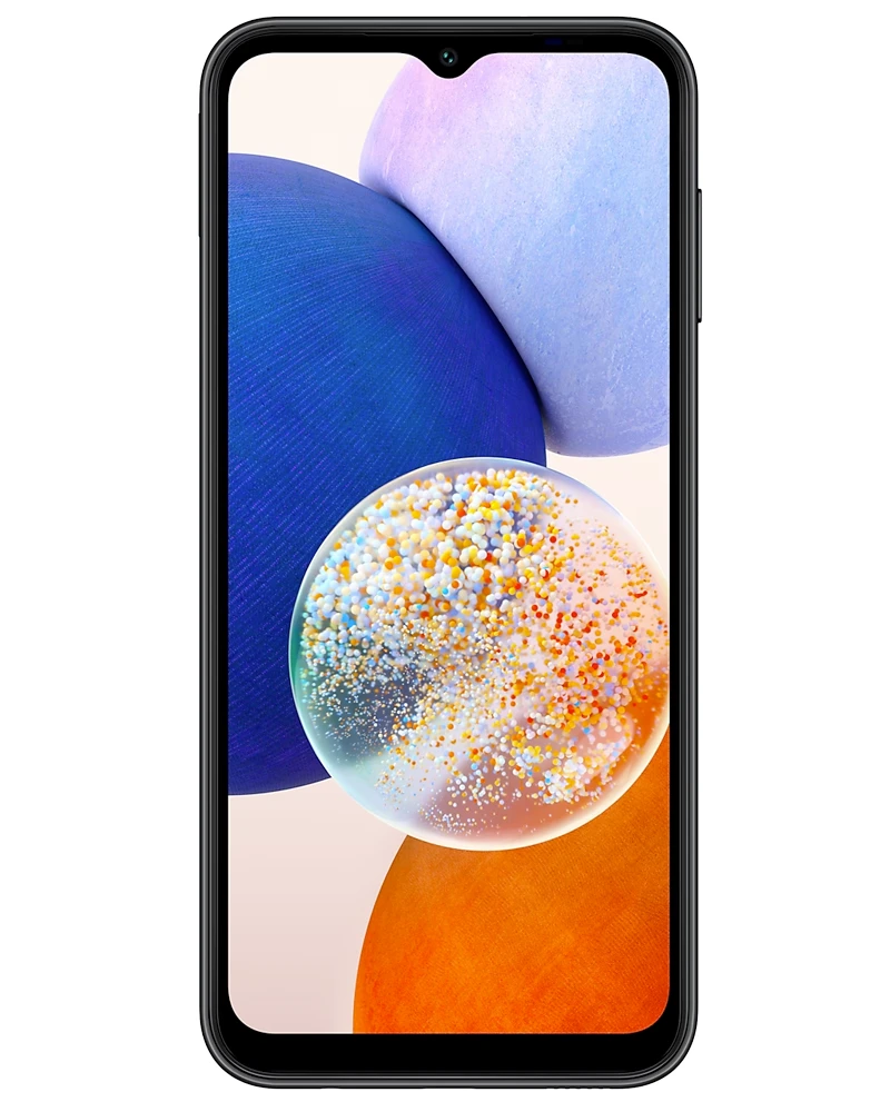 Wholesale Samsung Galaxy A14 A146U black 64GB 5G unlocked, B/C stock — kitted bulk smartphone lot front view