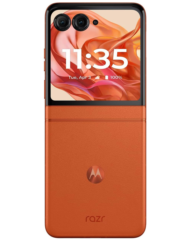 Wholesale Motorola Razr 2024 XT2453 orange 256GB 5G Cricket locked, A/B stock — bulk smartphone lot camera view