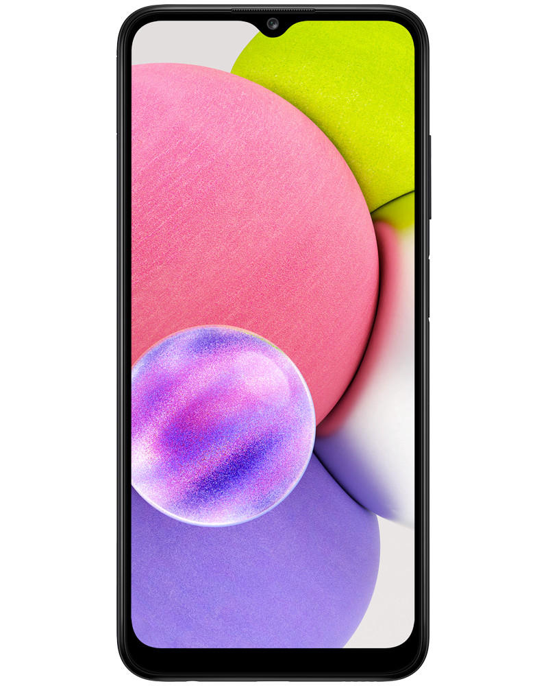 Wholesale Samsung Galaxy A03s A037U black 32GB 4G LTE carrier locked, A grade — bulk smartphone lot front view