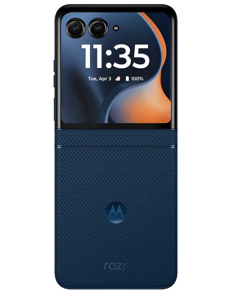 Wholesale Motorola Razr 2025 blue 256GB 5G, Spectrum locked, B/C stock — bulk smartphone lot camera view