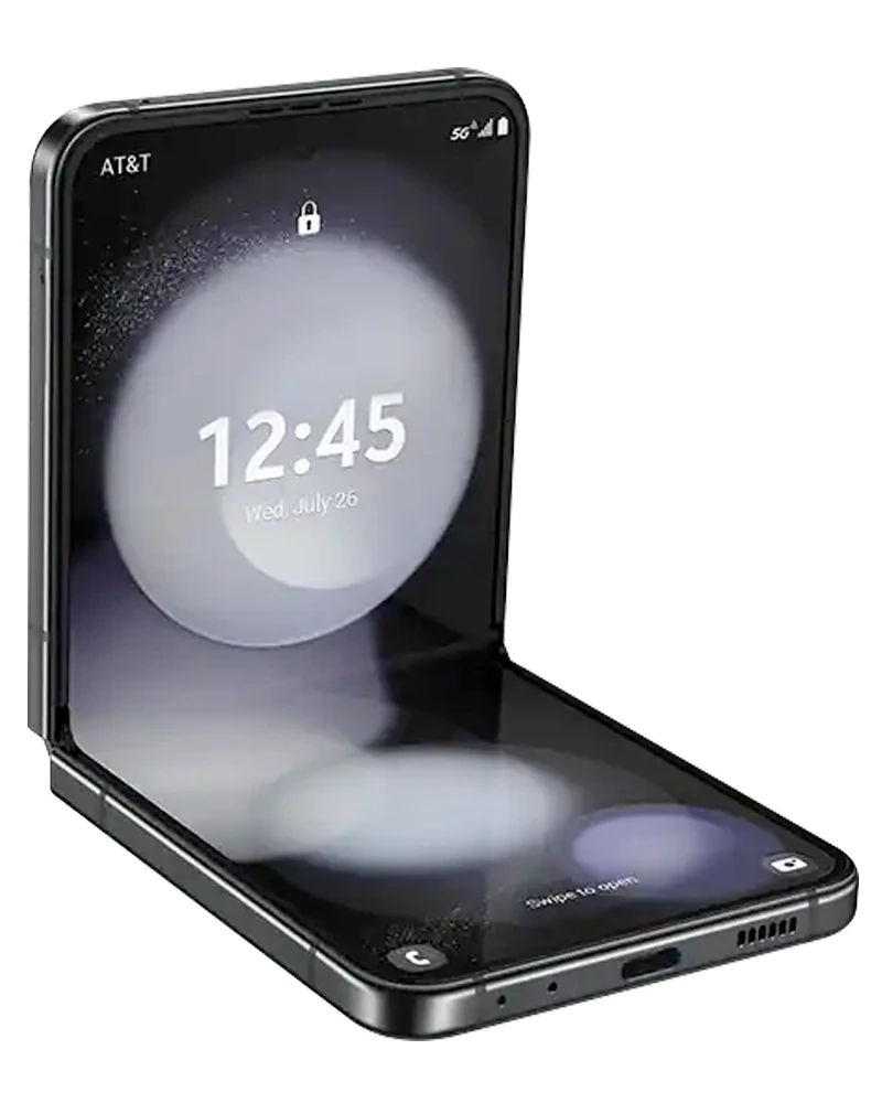 Wholesale Samsung Galaxy Z Flip5 graphite 512GB 5G unlocked, A+ grade — bulk smartphone lot front view