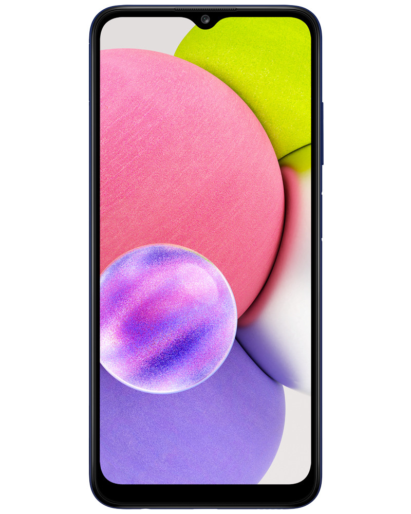 Wholesale Samsung Galaxy A03s blue 32GB 4G LTE unlocked, A stock — bulk smartphone lot front view