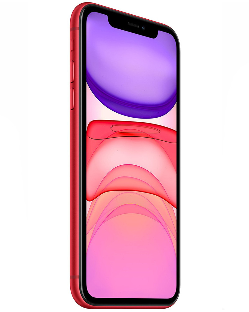 Wholesale Apple iPhone 11 red 128GB 4G LTE unlocked, B/C stock, <80% battery — bulk smartphone lot angle view