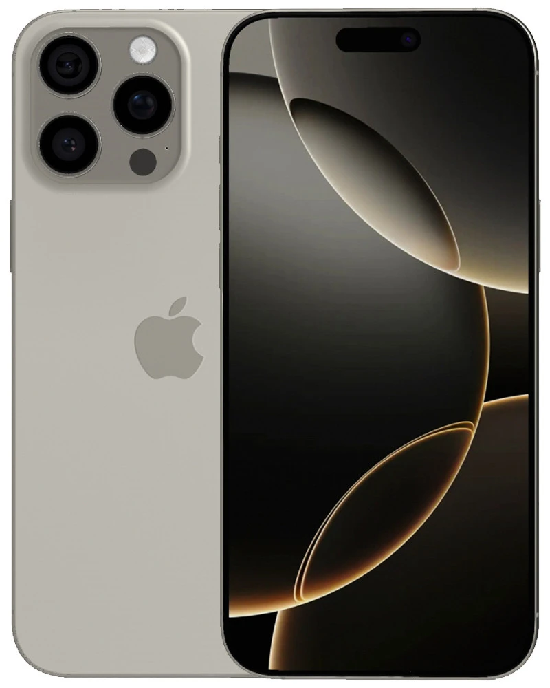 Wholesale Apple iPhone 16 Pro Max A3084 natural titanium 256GB 5G Unknown Carrier locked, B/C stock — front and back view