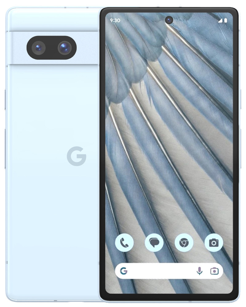 Wholesale Google Pixel 7A Gwkk3 sea 128GB 5G unlocked, B/C stock — front and back view