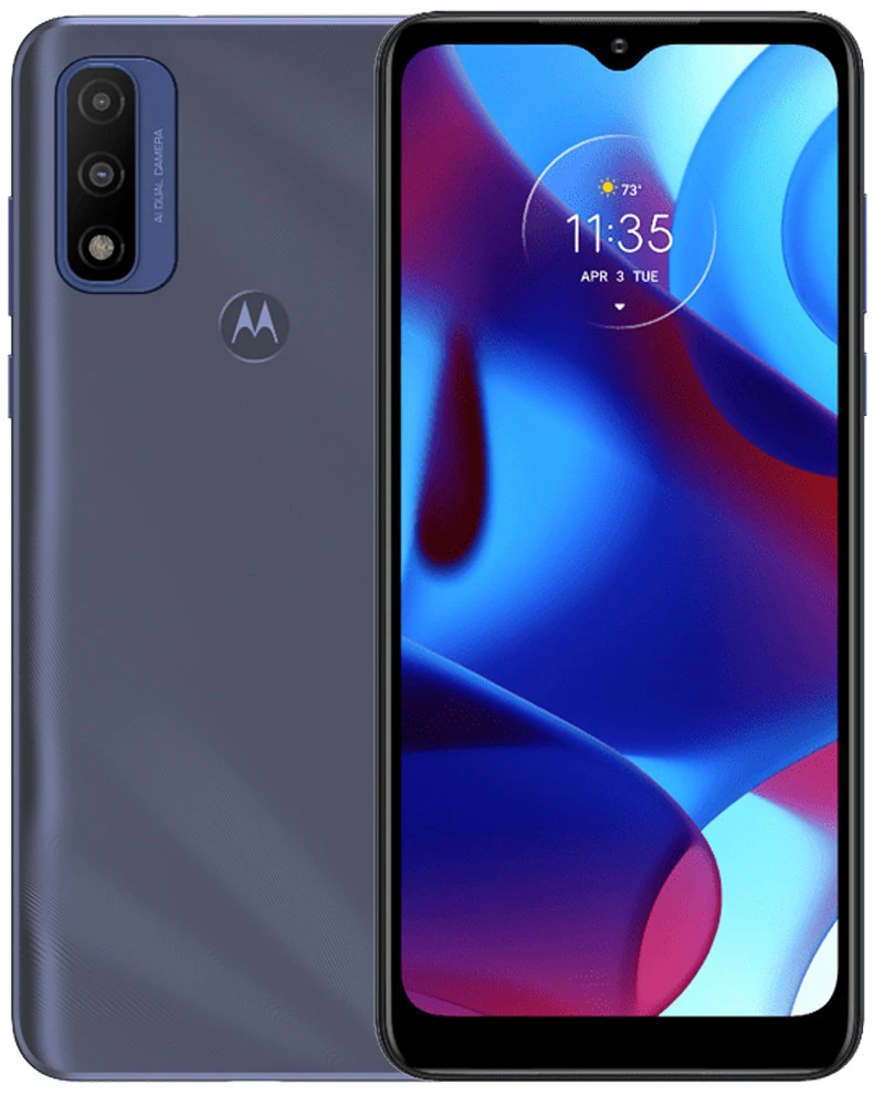 Wholesale Motorola Moto G Pure XT2163DL purple 32GB 4G LTE unlocked, A+ kitted — bulk smartphone lot front and back view