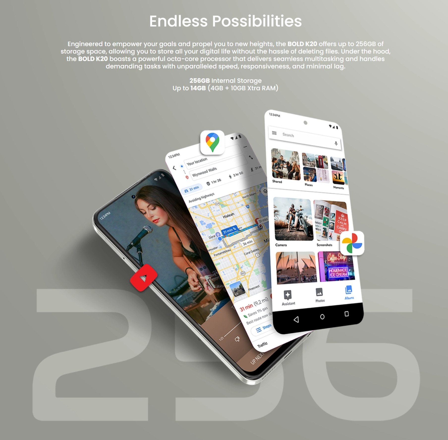 Bulk BLU K20 256GB gold 4G LTE unlocked A+ stock wholesale smartphone memory