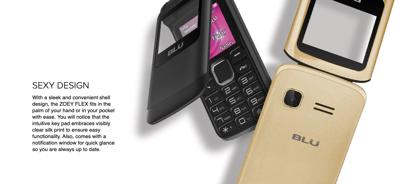 Wholesale BLU Zoey Flex black 2G unlocked A+ stock bulk flip phone design