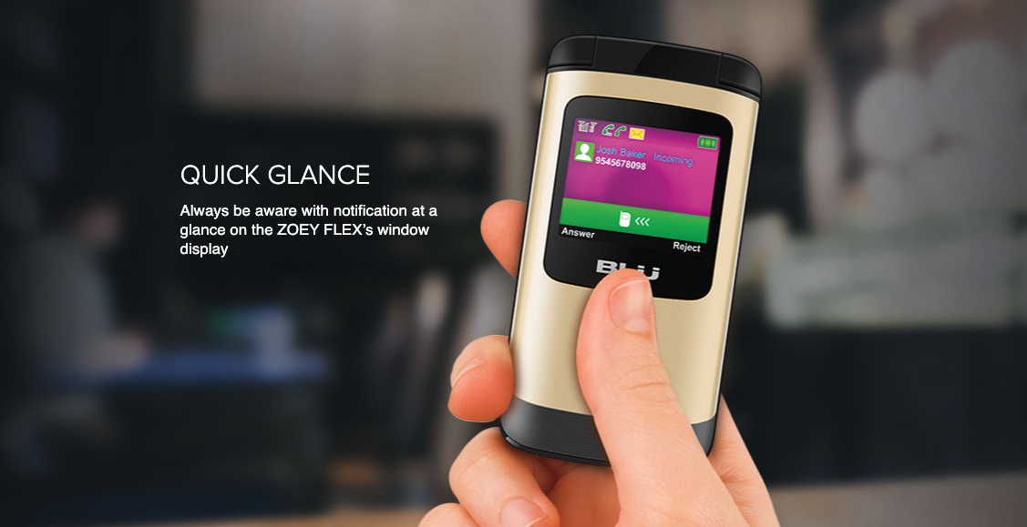 Wholesale BLU Zoey Flex black 2G unlocked A+ stock bulk flip phone quick glance