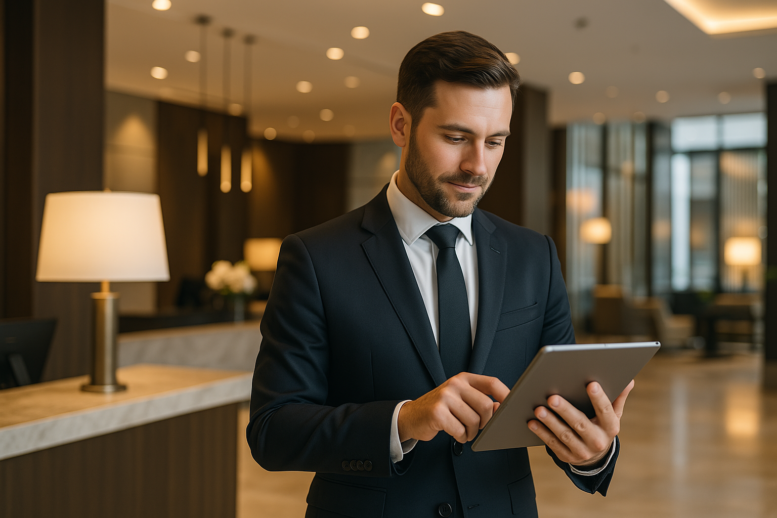 Hotel Professional Using Tablet