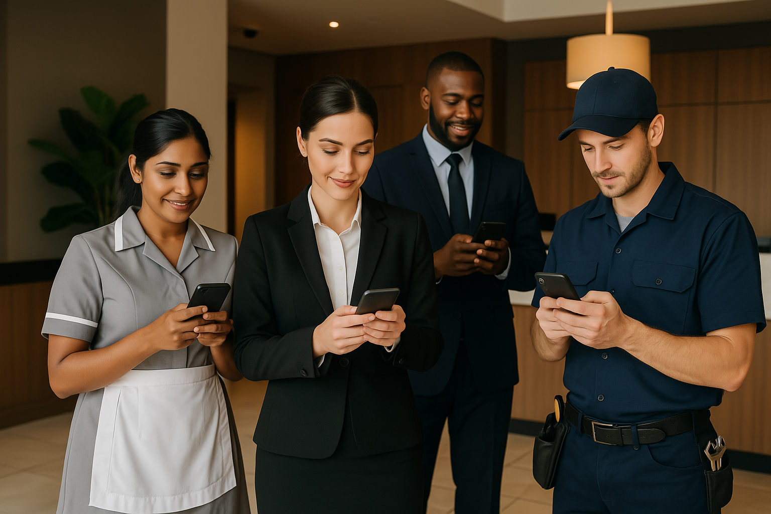 Hotel Staff Using Mobile Device