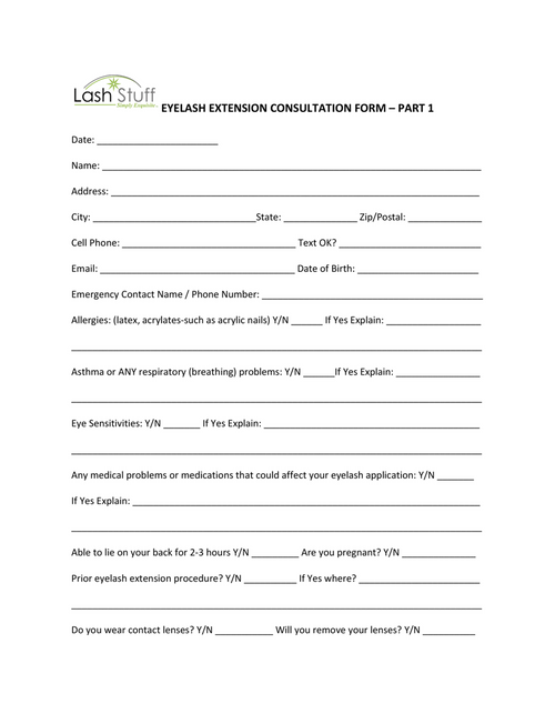 Eyelash Extension Appointment Consultation Form by Lash Stuff