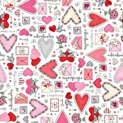 I Heart You MAS10760-W White Kris Lammers Fabric Image