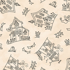 Spooky Stitches MAS10870-E Cream Robin Kingsley Fabric Image