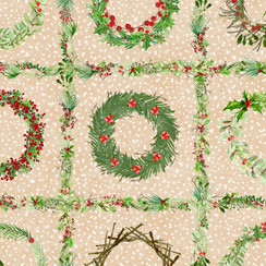 Winter Wreaths MAS10880-E Cream Maywood Studio Fabric Image