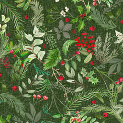 Winter Wreaths MAS10881-G Green Maywood Studio Fabric Image