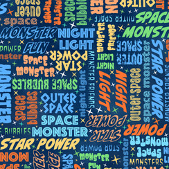 Space Monsters MAS10924-NZ Dark Navy/Multi Maywood Studio Fabric Image
