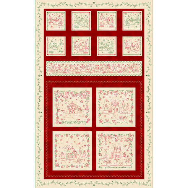 Christmastime MAS11090-RG Red/Green Robin Kingsley Fabric Image