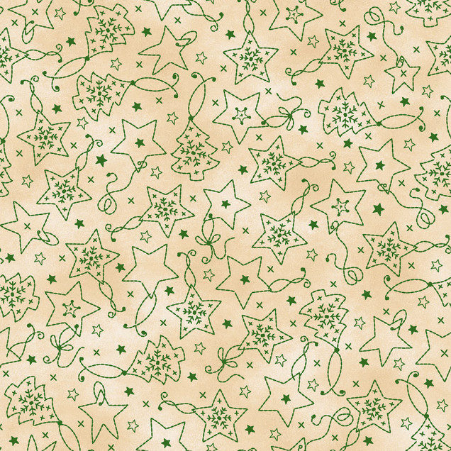 Christmastime MAS11092-EG Cream/Green Robin Kingsley Fabric Image