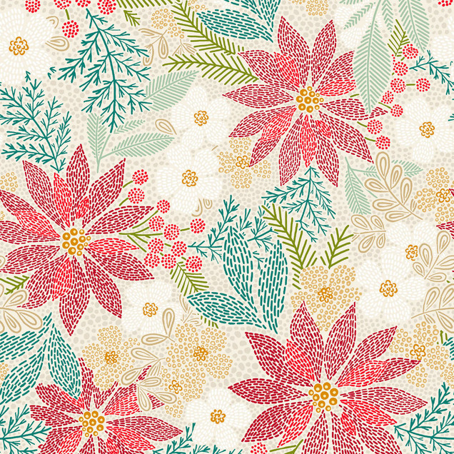 Holiday Stitches MAS11170-E Cream Maywood Studio Fabric Image