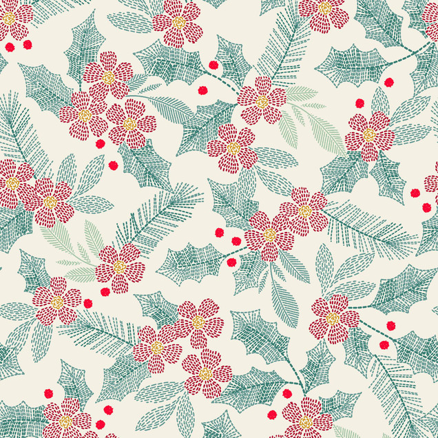 Holiday Stitches MAS11172-E Cream Maywood Studio Fabric Image