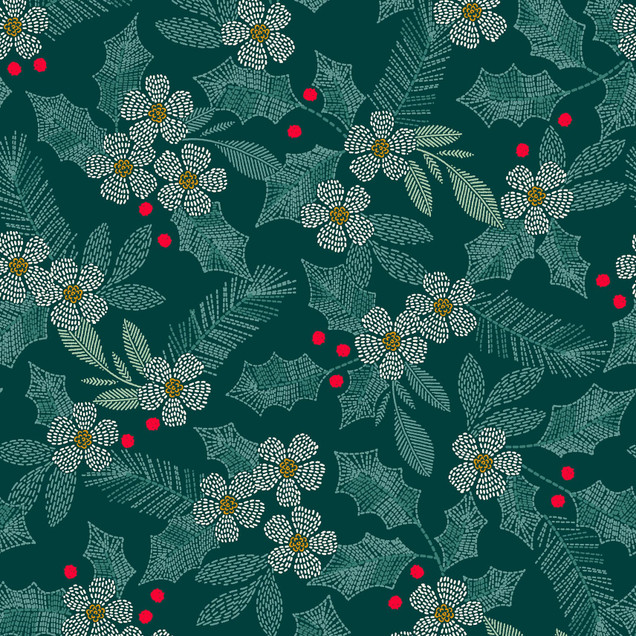 Holiday Stitches MAS11172-G Deep Green Maywood Studio Fabric Image