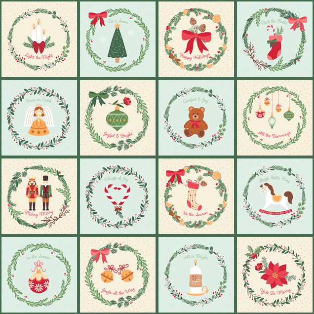 Merry Market MAS11510-EQ Cream/Aqua Kimberbell Fabric Image