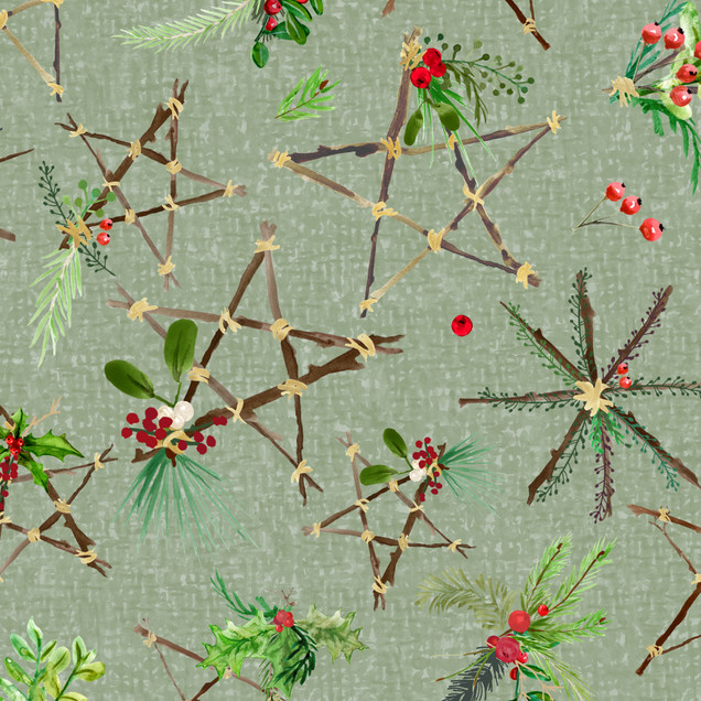 Winter Wreaths MAS10882-G Green Maywood Studio Fabric Image