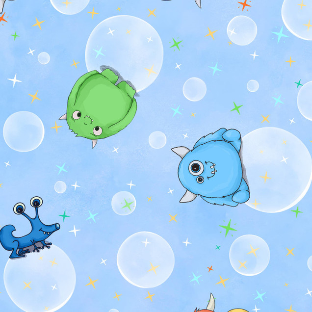 Space Monsters MAS10923-B Light Blue Maywood Studio Fabric Image