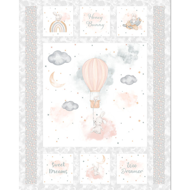 Honey Bunny Minky Panel MASMK10917-WK White/Gray Maywood Studio Fabric Image