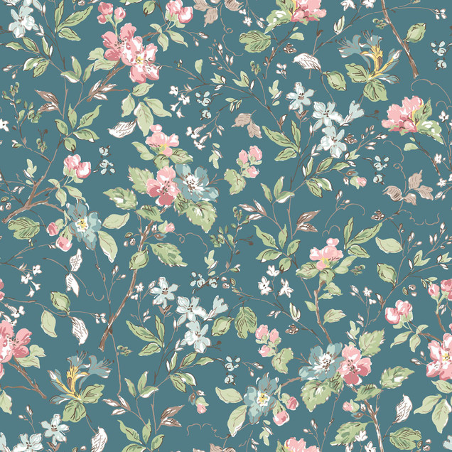 Terrace Blooms MAS10822-B Blue Maywood Studio Fabric Image