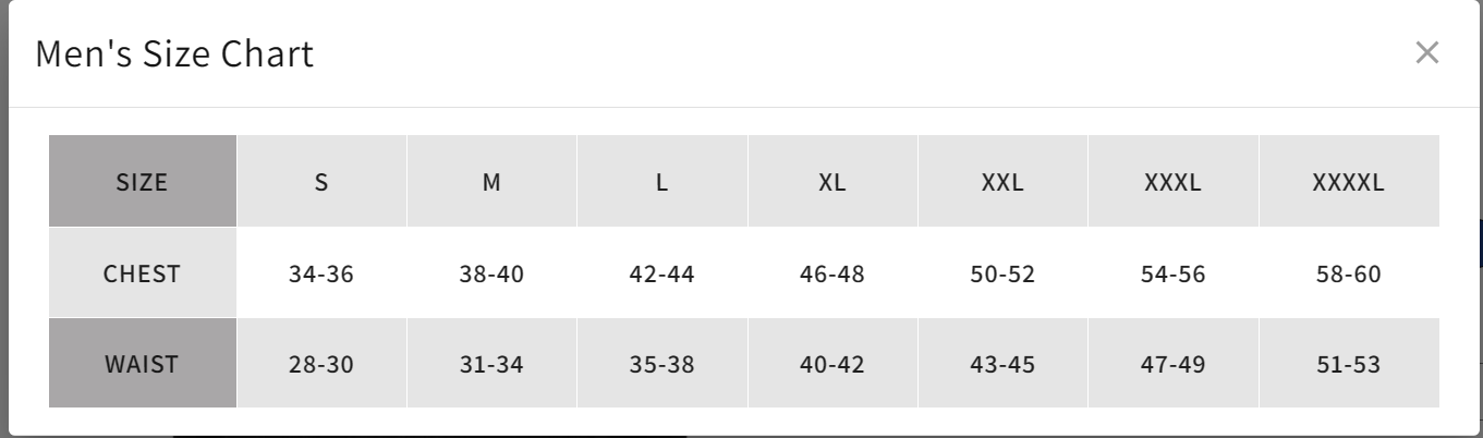 Size Chart Link