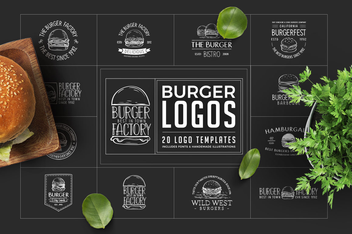 Retro Burger Logos Including Fonts