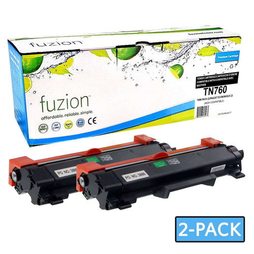 Fuzion Brother TN760 Compatible Toner High Yield - Black (2 Pack)