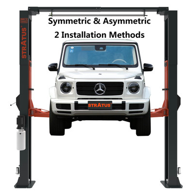 Stratus Asymmetric & Symmetric Convertible Clear Floor Direct Drive 10,000 LBS Capacity Single Point Manual Release Car Lift SAE-C10C