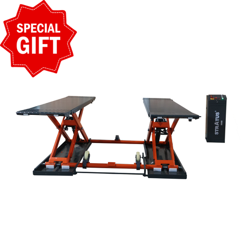 Stratus SAE-MS9000XT Extra Wide Extra Tall 47 1/4" Commercial Grade 9,000 LBS Capacity Open Center Mobile Mid Rise Electric Safety Lock Release Scissor Car Lift