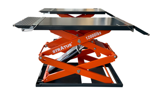 Stratus SAE-UT12000 G2 Commercial Grade 12,000 lb Low Profile Full-Rise Scissor Car Lift for On-Ground or Flush In-Ground Mounting