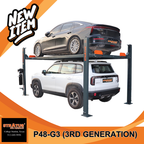 Generation 3 Stratus 4 Post 8,000 LBS Capacity Manual Release Storage Car Lift With Castors SAE-P48-G3