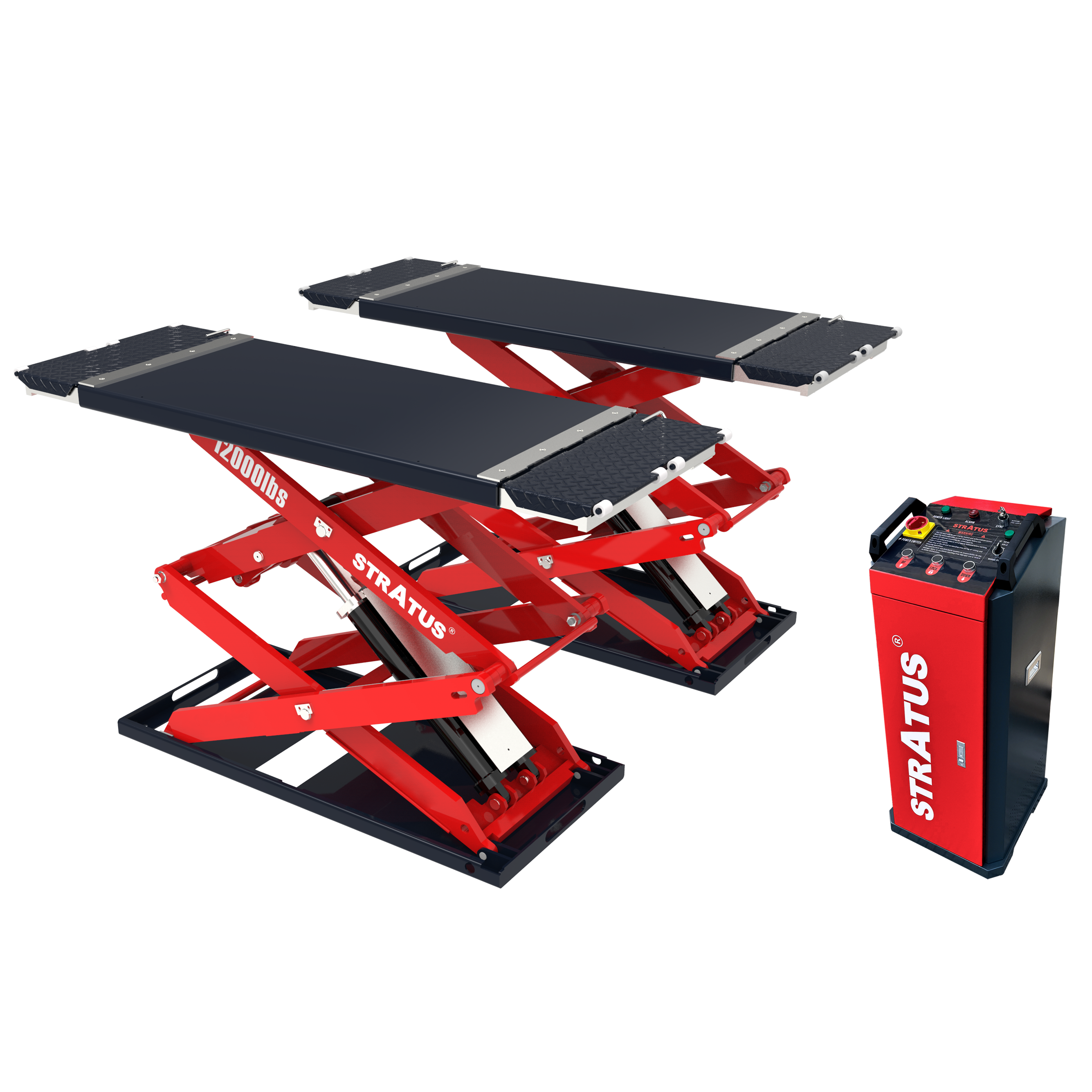 Stratus SAE-UT12000 G2 Commercial Grade 12,000 lb Low Profile Full-Rise Scissor Car Lift for On-Ground or Flush In-Ground Mounting