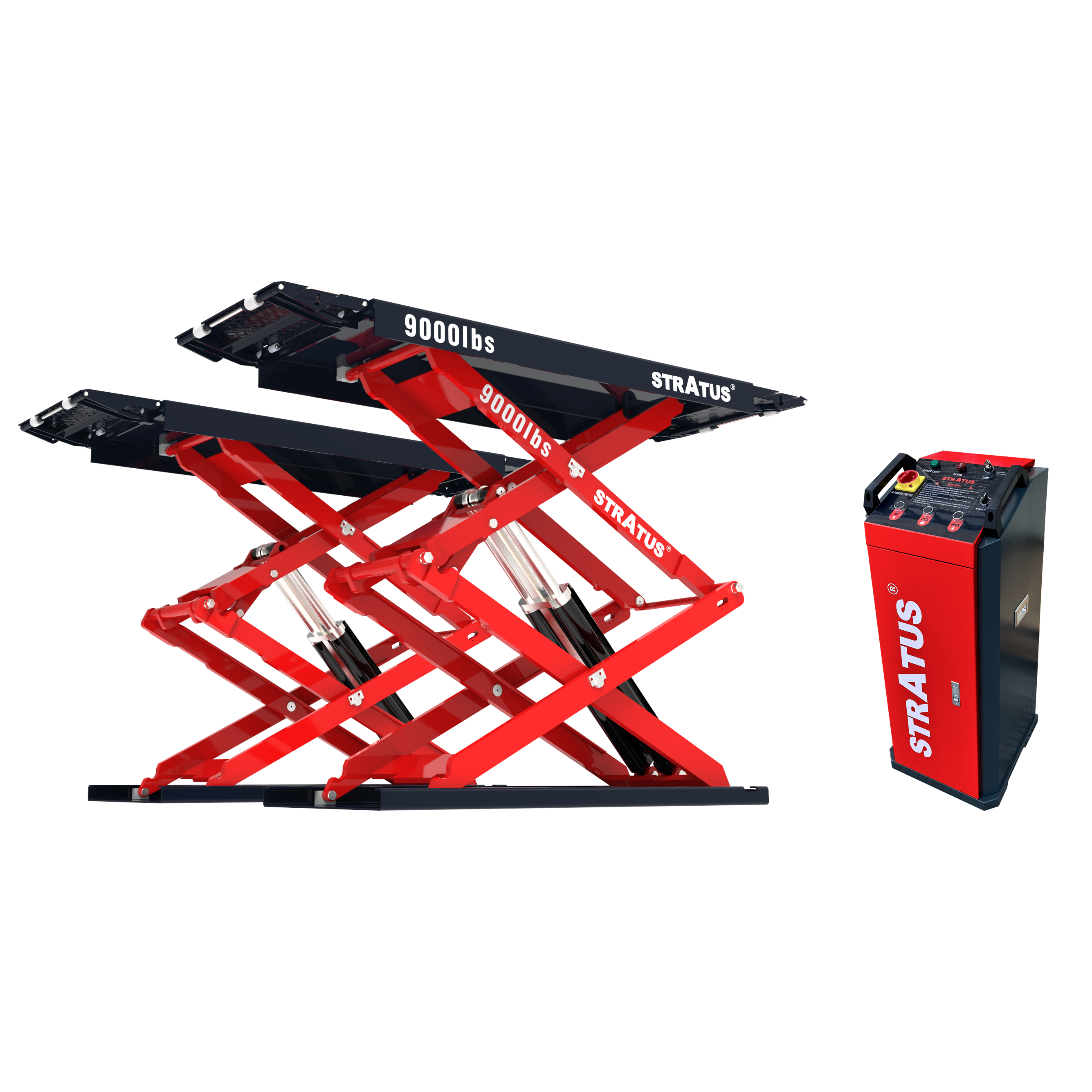 Stratus SAE-UT9000 G4 Commercial Grade 9,000-lb Low-Profile Full-Rise Scissor Car Lift for On-Ground or Flush In-Ground Mounting