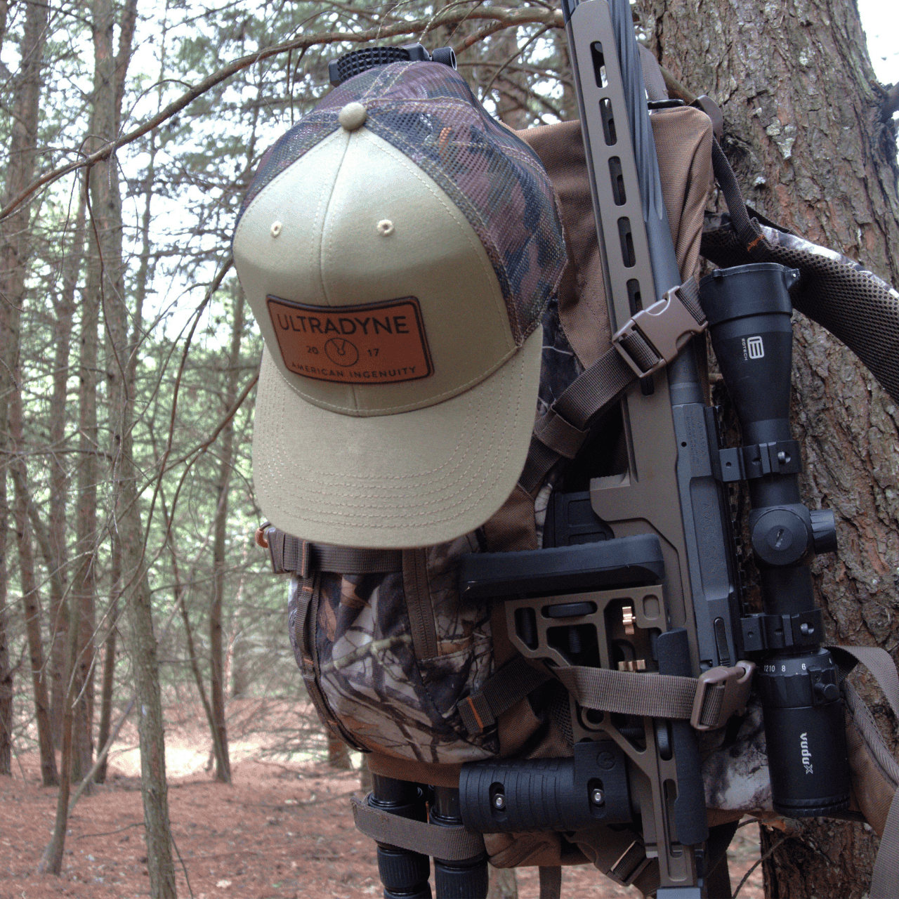 Ultradyne Tan Logo Hat in action