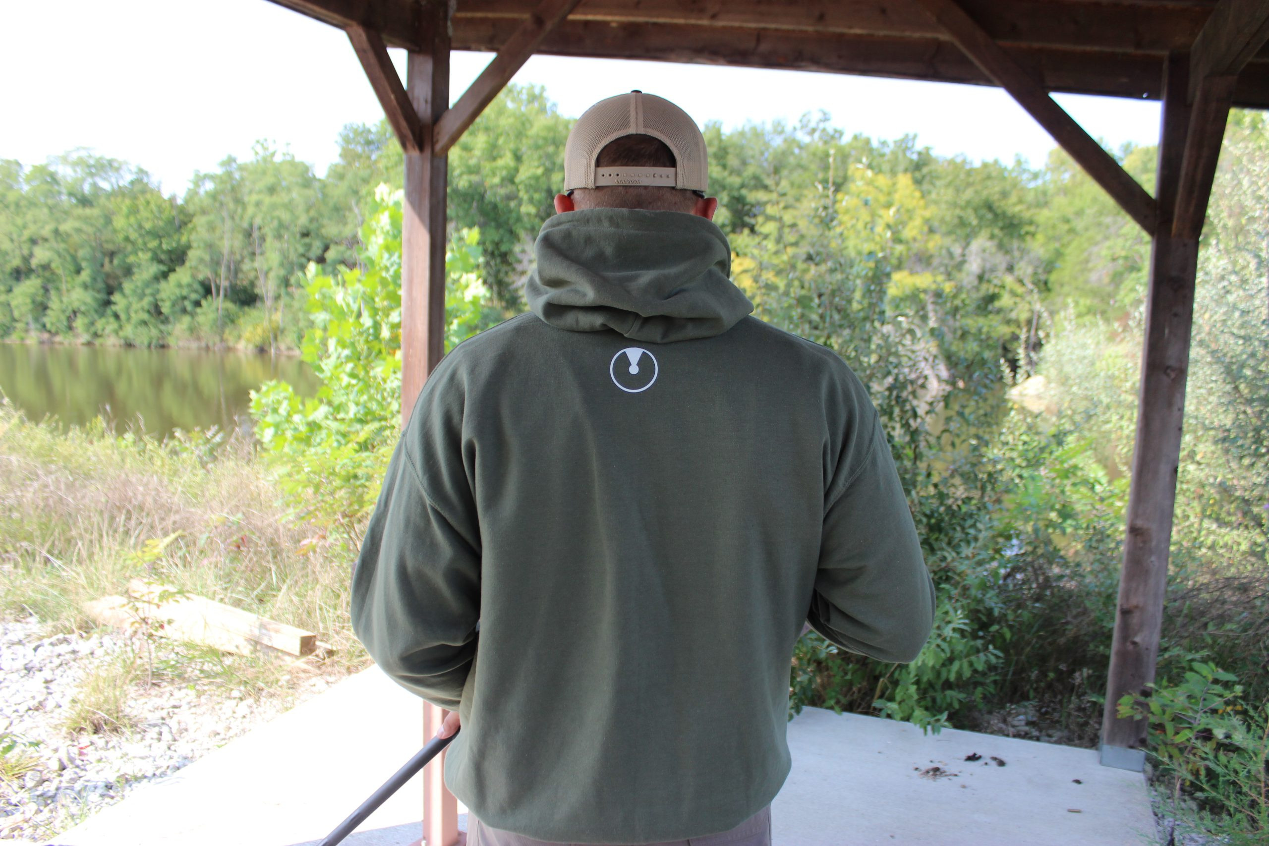 rear view of man wearing Ultradyne hoodie